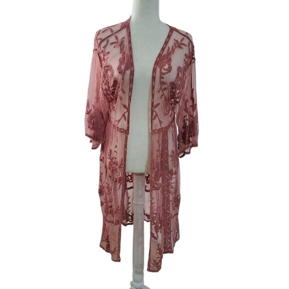 Lauren Conrad Women's Dusty Rose Lace Mesh Duster open Cover OS - Picture 4 of 9